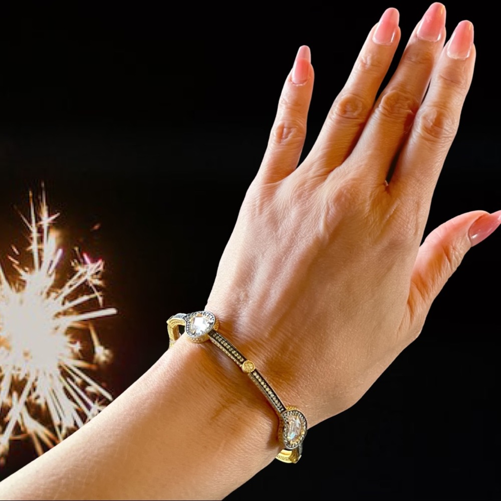 Freida Rothman Yellow Teardrop Station Pave 14k Gold Plate Stack Bangle Bracelet